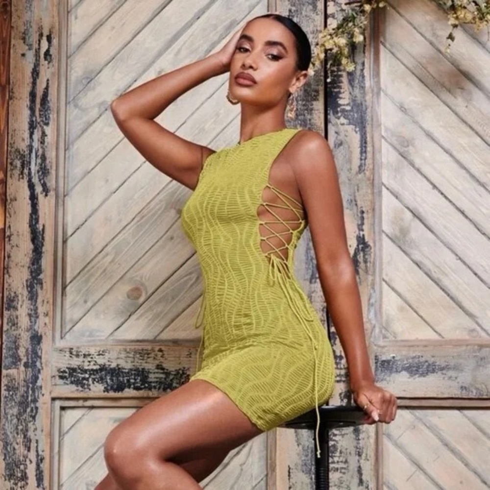 Elegant Olive Lace-Up Dress